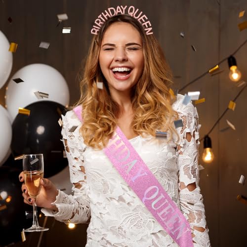 Birthday Queen Sash and Rhinestone Tiara Set for Women