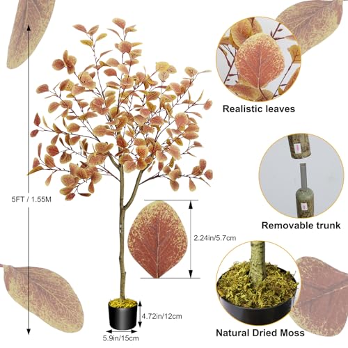 5FT Fall Artificial Eucalyptus Tree for Decor - Orange - 1 Piece