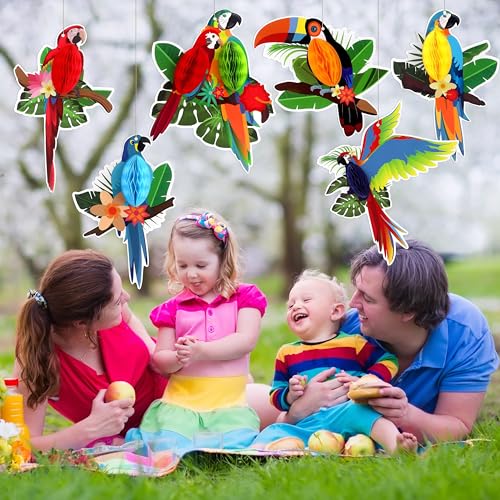 Tropical Birds Parrot Honeycomb Cutouts - 6 Pack for Luau Party