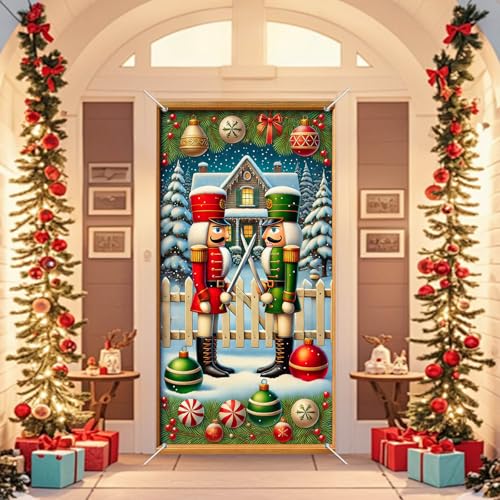 Nutcracker Twins Christmas Door Cover Banner 71x35 Inch - Holiday Decor