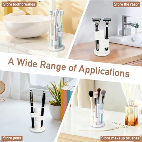 OIZOIZ 360° Rotating Toothbrush Holder - 4-Slot Organizer, Beige (2 Pack)