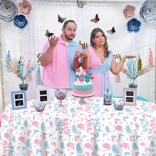 3 Pcs Gender Reveal Party Tablecloths - Round Pink & Blue 84x84