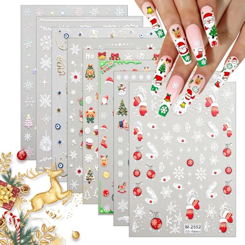 5D Christmas Nail Art Stickers Self-Adhesive Xmas Decals 8 Sheets