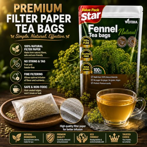 WOTIHA Organic Fennel Tea Bags 90 Count - Natural Herbal Digestive Support, Caffeine-Free & Vegan
