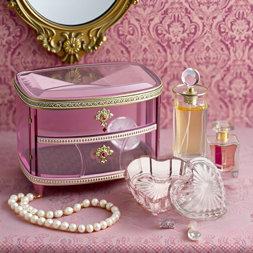 Heart Shaped Glass Jewelry Box for Rings & Earrings - Vintage Pink Organizer