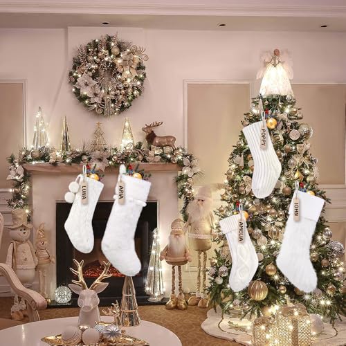 5-Pack Christmas Knit & Plush Stockings Set - White, 15 & 18 Inch Variations
