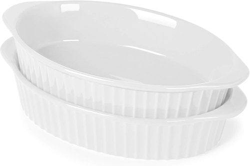 LEETOYI Porcelain Au Gratin Pans - Set of 2 Small Baking Dishes with Double Handles | White