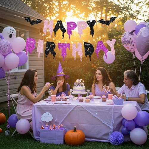 Happy Birthday Halloween Banner - No DIY Glitter Party Decoration