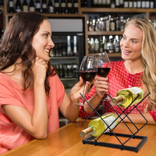 MCSAPIL 5-Bottle Countertop Wine Rack, Modern Black Metal Wine Holder