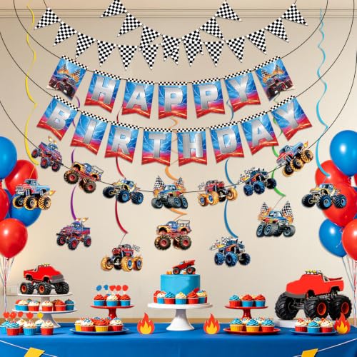 Monster Truck Birthday Decorations Set - 12 Pcs Party Decor