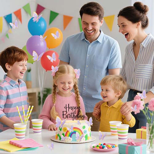17PCS Butterfly Cake Toppers with Bows for Birthday Parties