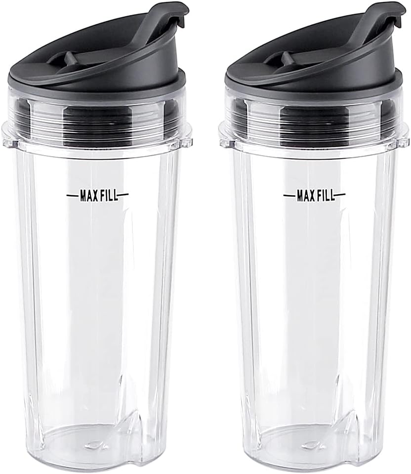 Ninja Blender Replacement Parts - 16oz Single Serve Cup with Sip & Seal Lid | 2 Pack Compatible with BL200, BL201, BL203QBK
