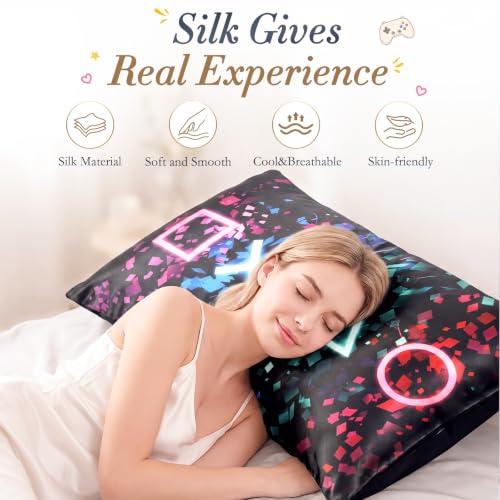 Gamer Satin Pillowcases Set - 2 Pack, 30x20 Inch Game Button Design
