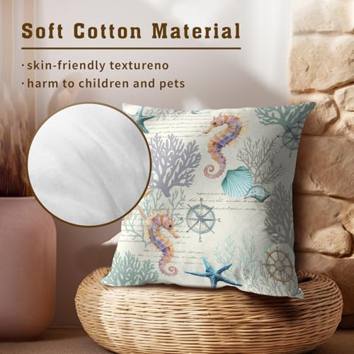 Imiss Nautical Coastal Pillow Covers Set of 2 - 18x18 Inch Starfish & Seashell Design