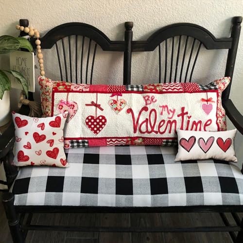 Valentines Day Heart Lumbar Pillow Cover 12x20 Pink Soft Polyester