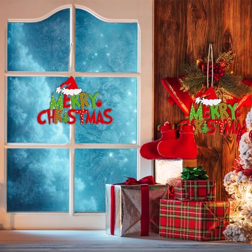 Christmas Front Door Sign Merry Christmas Wood Hanging Decor Red Green Holiday Wall Sign