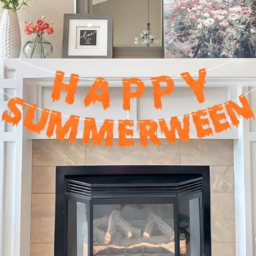 Happy Summerween Banner - Orange Glitter Halloween Party Decor