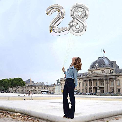 40 Inch Silver Number 28 Balloons - 2pcs Mylar for Parties