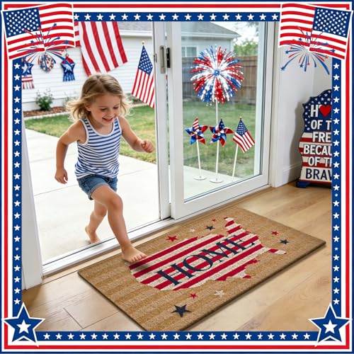 American Map Patriotic Welcome Mat - 17" x 29" Non-Slip Outdoor Doormat