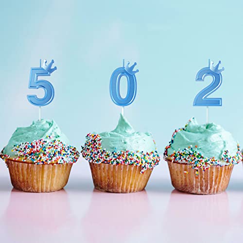 BOXOB 3 Inch Blue Number 1 Birthday Candle with Crown Cake Topper