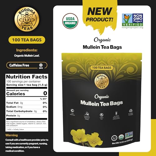 Buddha Teas Organic Mullein Leaf Tea - 100 Caffeine-Free Bags