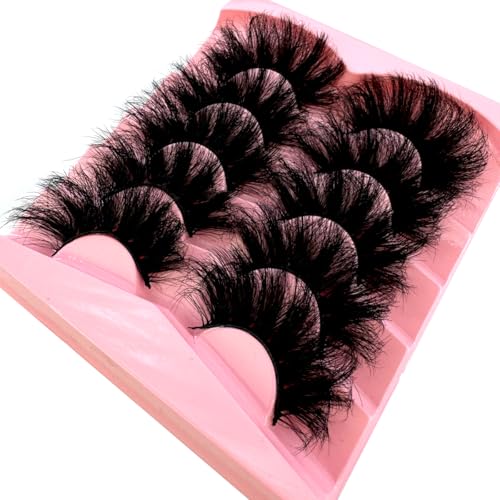 CuvDhe 5 Pairs 25mm Faux Mink False Eyelashes Fluffy Dramatic Volume
