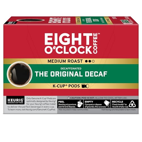 Eight O'Clock Coffee The Original Decaf, Single-Serve Keurig K-Cup Pods, Medium Roast Coffee Pods, 60 Count