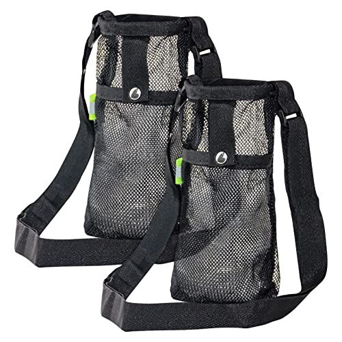 2PCS Water Bottle Carrier Bag - Convenient Holder with Strap and Pocket for Hiking, Walking, and Travel (Black, L)