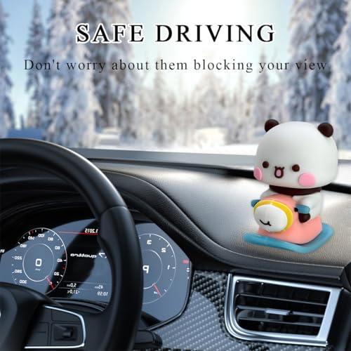 2 PCS Cartoon Bear & Panda Dashboard Ornaments - Cute Car Decor