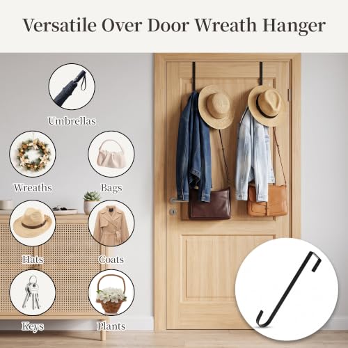 Slim Over The Door Wreath Hanger 12 Inch Black - 2 Pack, 1cm Width