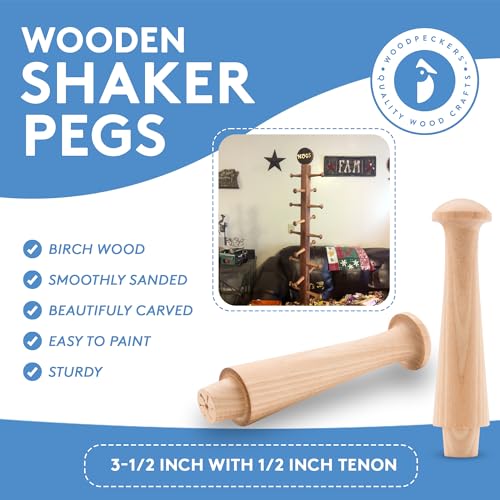 Woodpeckers 3-1/2-Inch Wooden Shaker Pegs Pack of 10 | Unfinished Wall Hooks for Coat, Hat, Towel Racks