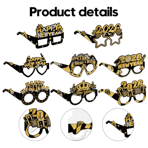 2026 Happy New Year Eyeglasses - 8 Pack Party Glasses