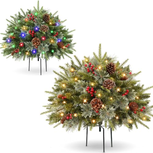 18-Inch Pre-lit Artificial Christmas Urn Filler Set - Outdoor Holiday Decor - 2 Pack
