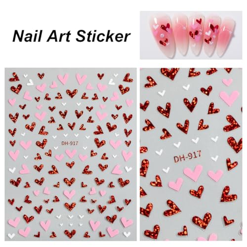 Abxqa 10 Sheets Valentine Nail Art Stickers 3D Self Adhesive Heart Bow Decals