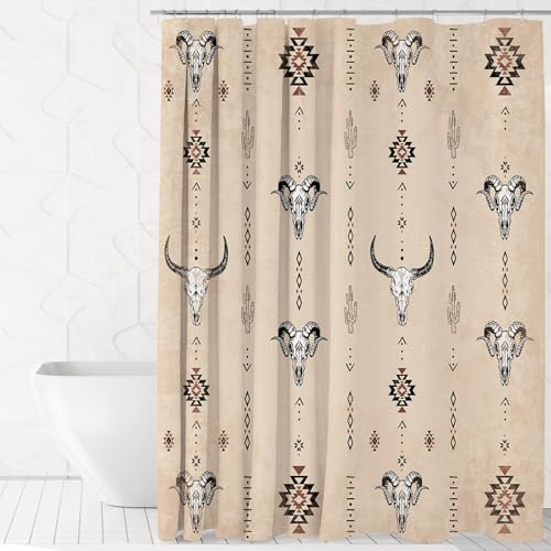 Mocsicka Western Farmhouse Shower Curtain, Vintage Brown, 71x71 Inch