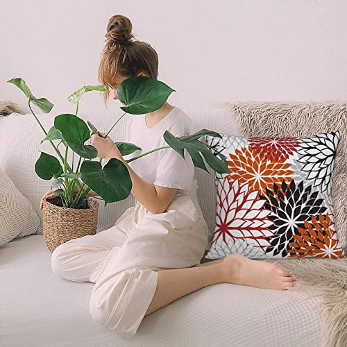 Red and Burnt Orange Dahlia Throw Pillow Covers (Pack of 2) - 18x18