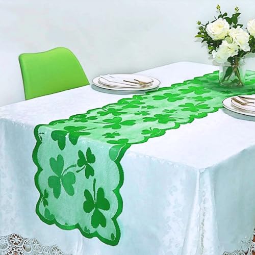 St. Patrick's Day Green Shamrock Lace Table Runner - Irish Party Decor