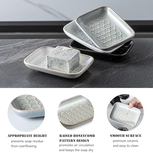 Gomakren Honeycomb Ceramic Soap Dish - Gray 5.5 Inch Tray