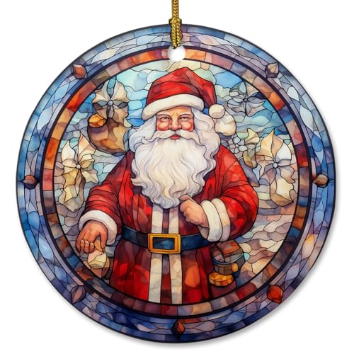 Santa Claus Ceramic Christmas Ornament - Double-Sided Stained Glass