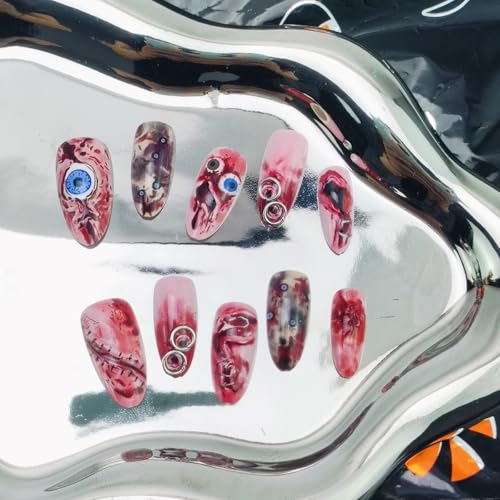 Halloween Press on Nails Medium Almond Bloody Eyeball Gothic Acrylic False Nails 30Pcs