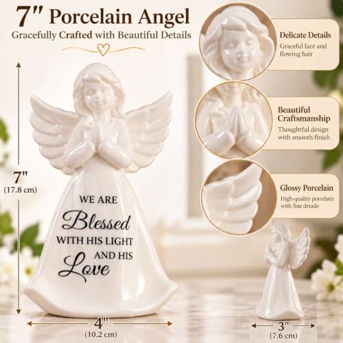 White Lighted Porcelain Angel Figurine with Inspirational Faith Message - Christian Home Decor