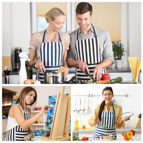 2 Pack Striped Kitchen Aprons with Pockets - Waterproof & Adjustable