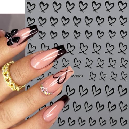 Valentine Heart Nail Stickers 3D Self-Adhesive Decals 8 Sheets