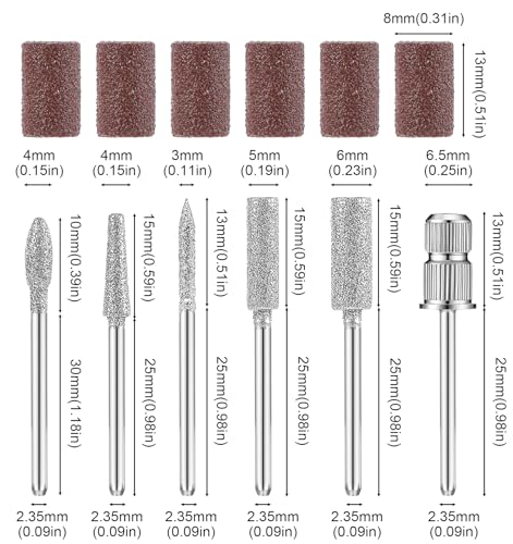6Pcs Electric Nail Drill Bits Set - 3/32 Universal Cuticle Remover