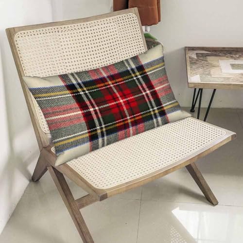 Scottish Tartan Pillow Case - Soft Red & White Plaid Cover 20" x 26"