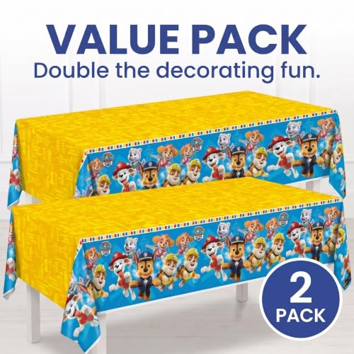 Paw Patrol Birthday Tablecloths - 2-Pack Plastic Table Covers, 54 x 84 Inch