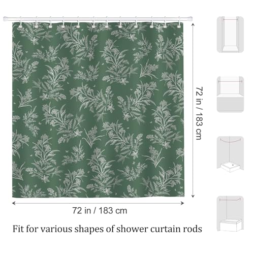 Green Leaves Floral Shower Curtain 72x72 Inches Waterproof Polyester with Hooks