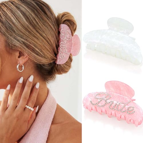 Fashey Pink Bride Acrylic Hair Claw Clip for Thick & Thin Hair