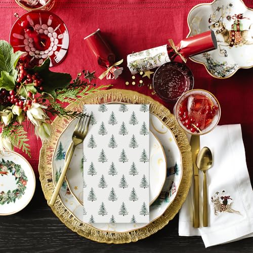 Christmas Paper Napkins 4.3 x 7.9 Inches - 100 Pack Holiday Tree Design