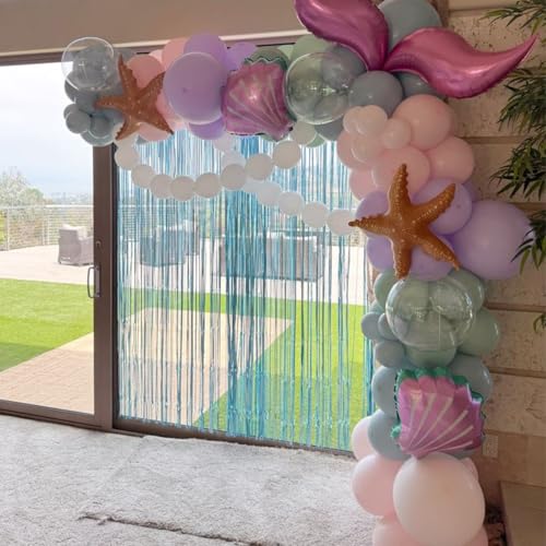 30PC Mermaid Balloon Kit - Pastel Pink, Purple & Green Seashell Party Decor